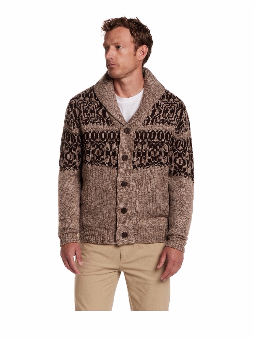 Weatherproof Vintage Men's Norwegian Shawl Collar Cardigan Sweater